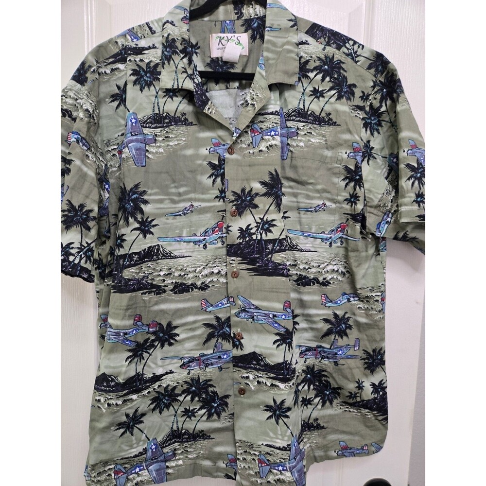 KYS Hawaiian Shirt 2XL World War Bomber Plane Print Air Force Pearl Harbor XXL